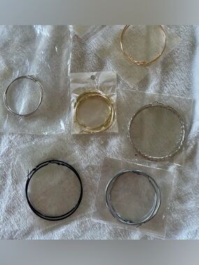 Mixed Metal large Hoop Earring Sets(6)Gold, Silver, Black